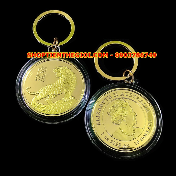 Móc Khóa Xu Úc Hình Con Hổ Mạ Vàng - SP005414